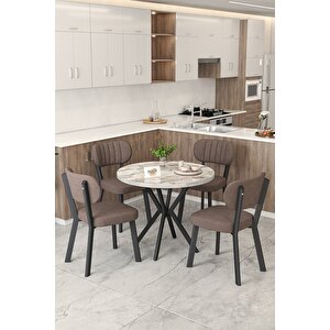 Gnr 90cm Sabit Efes Mutfak Masası Takımı, Yemek Masası, 4 Modern Kahverengi Sandalye Kahverengi