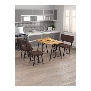 Hayat 70 X 110 Atlantik Mutfak Masası, Mutfak Masası Takımı, Yemek Masası, 2 Sandalye 1 Bench - Kahverengi Kahverengi