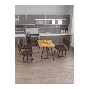 Hayat 70 X 110 Atlantik Mutfak Masası, Mutfak Masası Takımı, Yemek Masası, 2 Sandalye 1 Bench - Kahverengi Kahverengi