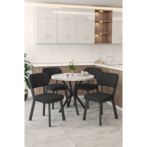 Gnr 90cm Sabit Beyaz Mutfak Masası Takımı, Yemek Masası, 4 Modern Siyah Sandalye Siyah