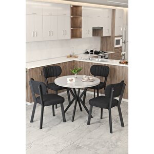 Gnr 90cm Sabit Beyaz Mutfak Masası Takımı, Yemek Masası, 4 Modern Siyah Sandalye Siyah