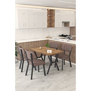 Gnr 70x110cm Sabit Atlantik Mutfak Masası Takımı, Yemek Masası, 4 Modern Kahverengi Sandalye Kahverengi
