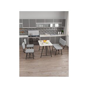 Hayat 70 X 110 Beyaz Mutfak Masası, Mutfak Masası Takımı, Yemek Masası, 2 Sandalye 1 Bench - Açık Gri Açık Gri