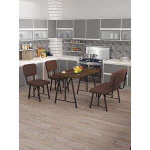 Hayat 70 X 110 Amalfi Mutfak Masası, Mutfak Masası Takımı, Yemek Masası, 2 Sandalye 1 Bench - Kahverengi Kahverengi