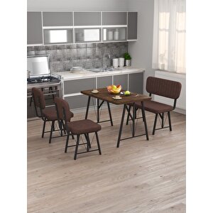Hayat 70 X 110 Amalfi Mutfak Masası, Mutfak Masası Takımı, Yemek Masası, 2 Sandalye 1 Bench - Kahverengi Kahverengi