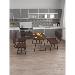 Hayat 70 X 110 Amalfi Mutfak Masası, Mutfak Masası Takımı, Yemek Masası, 2 Sandalye 1 Bench - Kahverengi Kahverengi