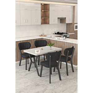 Gnr 70x110cm Sabit Beyaz Mutfak Masası Takımı, Yemek Masası, 4 Modern Siyah Sandalye Siyah