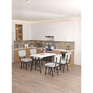 Hayat 70 X 110 Cm Sabit Beyaz Mutfak Masası, Mutfak Masası Takımı, Yemek Masası, 4 Açık Gri Sandalye Açık Gri