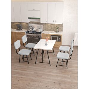 Hayat 70 X 110 Cm Sabit Beyaz Mutfak Masası, Mutfak Masası Takımı, Yemek Masası, 4 Açık Gri Sandalye Açık Gri