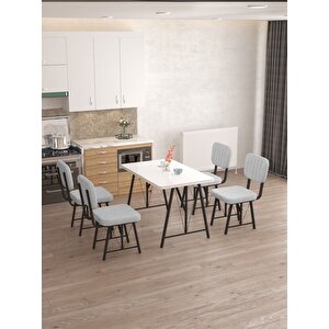 Hayat 70 X 110 Cm Sabit Beyaz Mutfak Masası, Mutfak Masası Takımı, Yemek Masası, 4 Açık Gri Sandalye Açık Gri