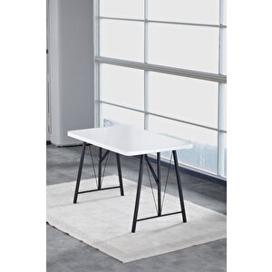 Hayat 70 X 110 Cm Sabit Beyaz Mutfak Masası, Mutfak Masası Takımı, Yemek Masası, 4 Açık Gri Sandalye