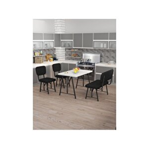 Hayat 70 X 110 Beyaz Mutfak Masası, Mutfak Masası Takımı, Yemek Masası, 2 Sandalye 1 Bench - Siyah Siyah