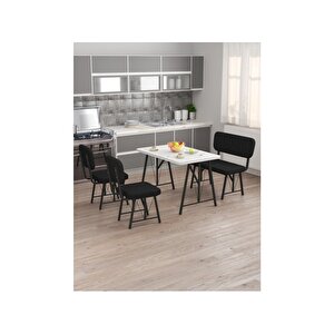 Hayat 70 X 110 Beyaz Mutfak Masası, Mutfak Masası Takımı, Yemek Masası, 2 Sandalye 1 Bench - Siyah Siyah
