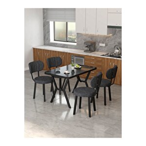 Azra 70x110cm Bendir Mutfak Masası, Mutfak Masası Takımı, Yemek Masası, 4 Antrasit Sandalye Antrasit