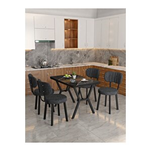 Azra 70x110cm Bendir Mutfak Masası, Mutfak Masası Takımı, Yemek Masası, 4 Antrasit Sandalye Antrasit