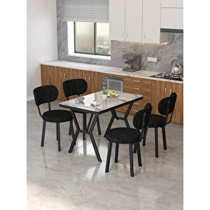 Azra 70x110cm Efes Mutfak Masası, Mutfak Masası Takımı, Yemek Masası, 4 Siyah Sandalye Siyah