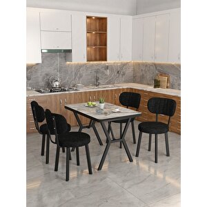 Azra 70x110cm Efes Mutfak Masası, Mutfak Masası Takımı, Yemek Masası, 4 Siyah Sandalye Siyah