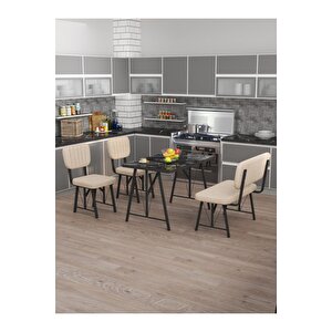 Hayat 70 X 110 Bendir Mutfak Masası, Mutfak Masası Takımı, Yemek Masası, 2 Sandalye 1 Bench - Krem Krem