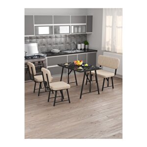 Hayat 70 X 110 Bendir Mutfak Masası, Mutfak Masası Takımı, Yemek Masası, 2 Sandalye 1 Bench - Krem Krem
