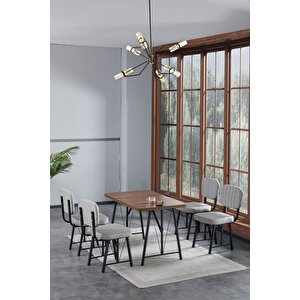 Hayat 70 X 110 Cm Sabit Amalfi Mutfak Masası, Mutfak Masası Takımı, Yemek Masası, 4 Açık Gri Sandalye Açık Gri