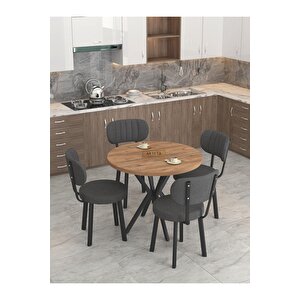 Azra 90cm Atlantik Mutfak Masası, Mutfak Masası Takımı, Yemek Masası, 4 Antrasit Sandalye Antrasit