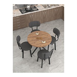 Azra 90cm Atlantik Mutfak Masası, Mutfak Masası Takımı, Yemek Masası, 4 Antrasit Sandalye Antrasit