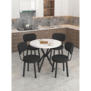 Azra 90cm Beyaz Mutfak Masası, Mutfak Masası Takımı, Yemek Masası, 4 Siyah Sandalye Siyah