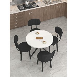 Azra 90cm Beyaz Mutfak Masası, Mutfak Masası Takımı, Yemek Masası, 4 Siyah Sandalye Siyah