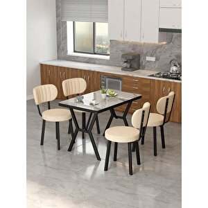 Azra 70x110cm Efes Mutfak Masası, Mutfak Masası Takımı, Yemek Masası, 4 Krem Sandalye Krem