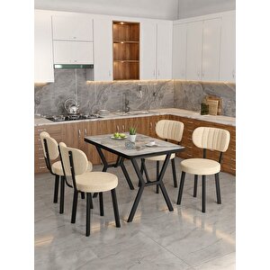Azra 70x110cm Efes Mutfak Masası, Mutfak Masası Takımı, Yemek Masası, 4 Krem Sandalye Krem