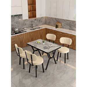 Azra 70x110cm Efes Mutfak Masası, Mutfak Masası Takımı, Yemek Masası, 4 Krem Sandalye Krem