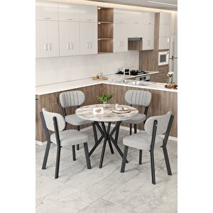 Gnr 90cm Sabit Efes Mutfak Masası Takımı, Yemek Masası, 4 Modern Gri Sandalye Açık Gri