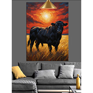 Siyah Ve Güçlü Boğa Dekoratif Kanvas - Mdf Ahşap Tablo 100x140 cm