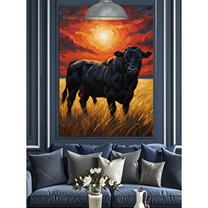 Siyah Ve Güçlü Boğa Dekoratif Kanvas - Mdf Ahşap Tablo 100x140 cm