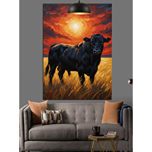 Siyah Ve Güçlü Boğa Dekoratif Kanvas - Mdf Ahşap Tablo 100x140 cm