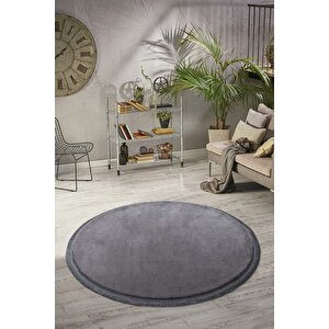 Comfort Ponpon Saçaklı Peluş Halı Antrasit 120x120 cm