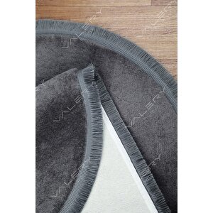 Comfort Ponpon Saçaklı Peluş Halı Antrasit 120x120 cm