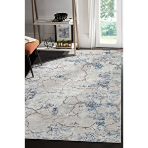 Silvia Vl Makinada Yıkanabilir Dayanıklı Kaymaz Taban Antialerjik Halı Gri-beyaz-siyah 120x700 cm