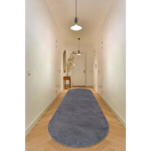 Comfort Ponpon Saçaklı Peluş Halı Antrasit 100x450 cm