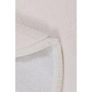 Vl Comfort Düz Saçaklı Peluş Halı Ekru 120x120 cm