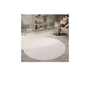 Vl Comfort Düz Saçaklı Peluş Halı Ekru
