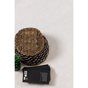 Vl Comfort Düz Saçaklı Peluş Halı Ekru