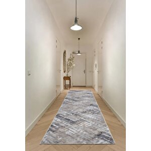 Letty Vl Makinada Yıkanabilir Kaymaz Tabanlı Kesme Rulo Halı Yolluk Gümüş 150x350 cm