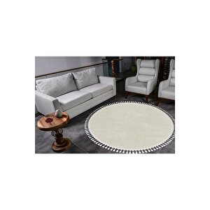 Vl Comfort Düz Saçaklı Peluş Halı Ekru 150x150 cm
