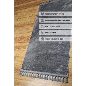 Comfort Ponpon Saçaklı Peluş Halı Antrasit 150x300 cm