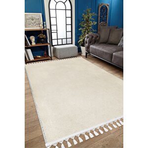 Vl Comfort Düz Saçaklı Peluş Halı Ekru 150x230 cm