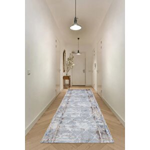 Dijital Baskı Makinada Yıkanabilir Kaymaz Taban Dekoratif Halı Lacivert 150x600 cm
