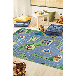 Dijital Baskı Makinada Yıkanabilir Kaymaz Taban Dekoratif Çocuk Odası Halısı 9028 120x180 cm