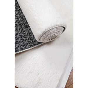 Vl Comfort Düz Saçaklı Peluş Halı Ekru 80x150 cm