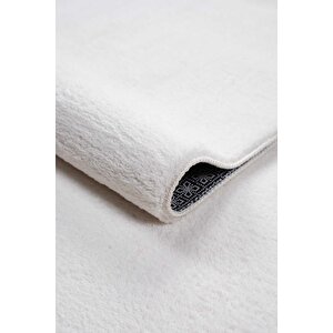 Vl Comfort Düz Saçaklı Peluş Halı Ekru 80x150 cm
